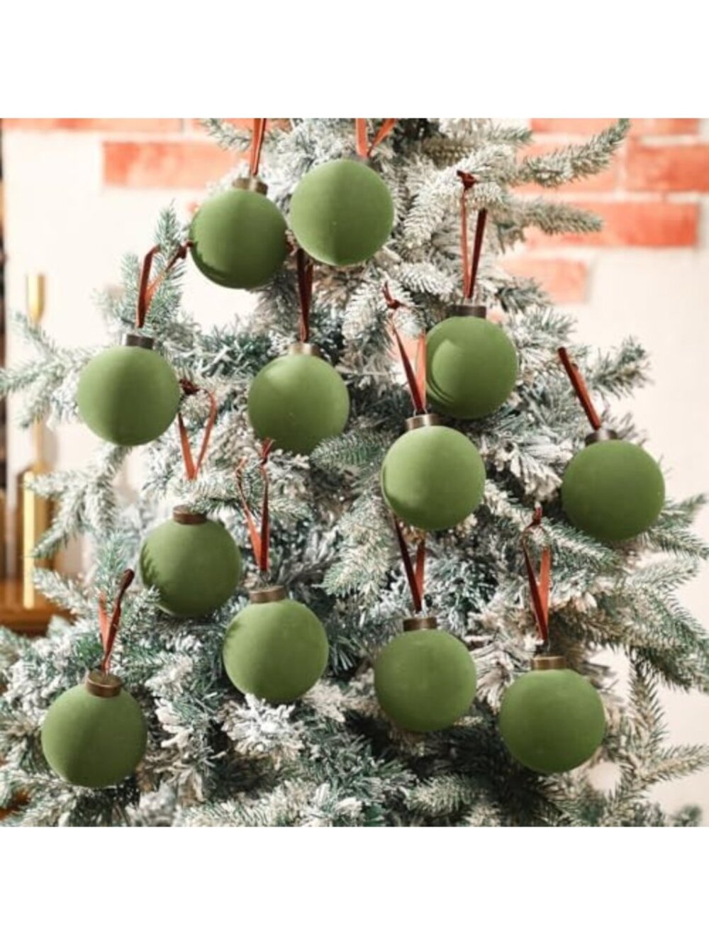15 Pcs Green Velvet Christmas Ornaments - 3.15 Inch Holiday Decor Balls - Picture 6 of 6